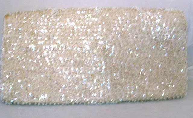 * GORGEOUS VINTAGE SPARKLING BEADS, PEARLS & SEQUIN CLUTCH EVENING BAG - MADE IN HONG KONG