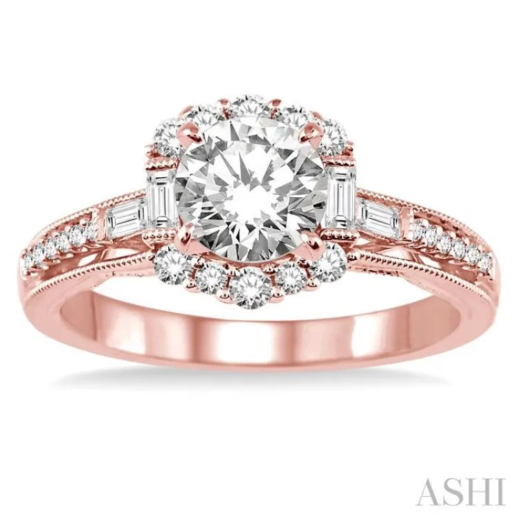 1 1/10 Ctw Diamond Engagement Ring with 3/4 Ct Round Cut Center Stone in 14K Rose Gold