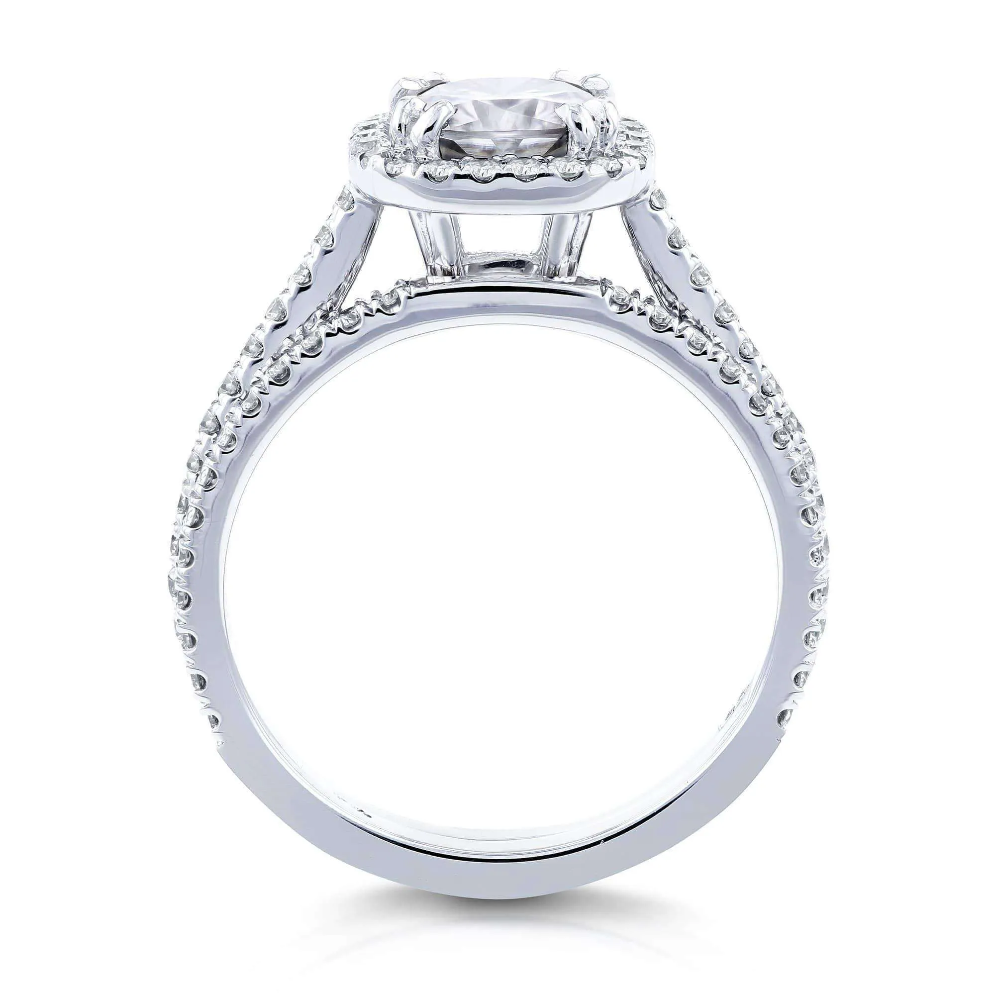 1-1/2ct.tw Cushion Halo Notched Band Bridal Set - Moissanite & Natural Diamonds