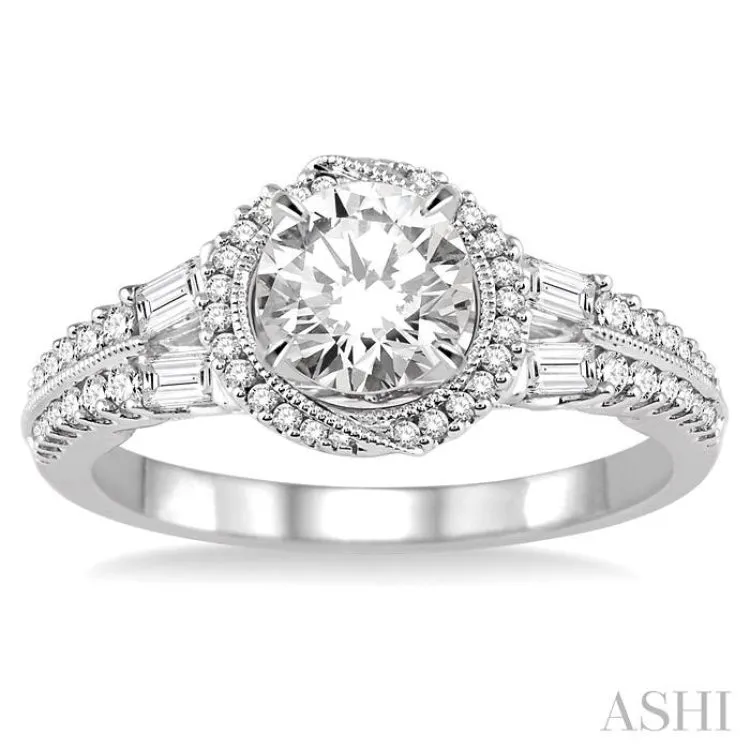 1 1/6 Ctw Diamond Engagement Ring with 5/8 Ct Round Cut Center Stone in 14K White Gold