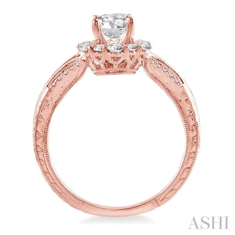 1 Ctw Diamond Engagement Ring with 5/8 Ct Round Cut Center Stone in 14K Rose Gold