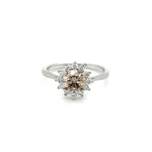 14k White Gold 1.02ct Light Brown Halo Diamond Ring