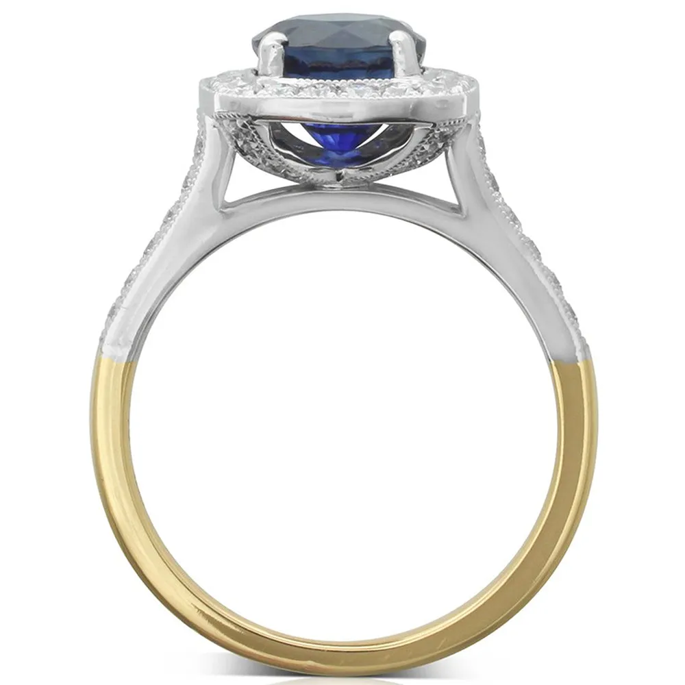 18ct Yellow & White Gold Sapphire & Diamond Halo Ring