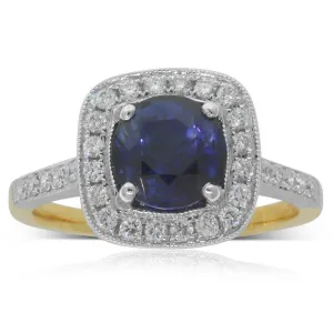 18ct Yellow & White Gold Sapphire & Diamond Halo Ring