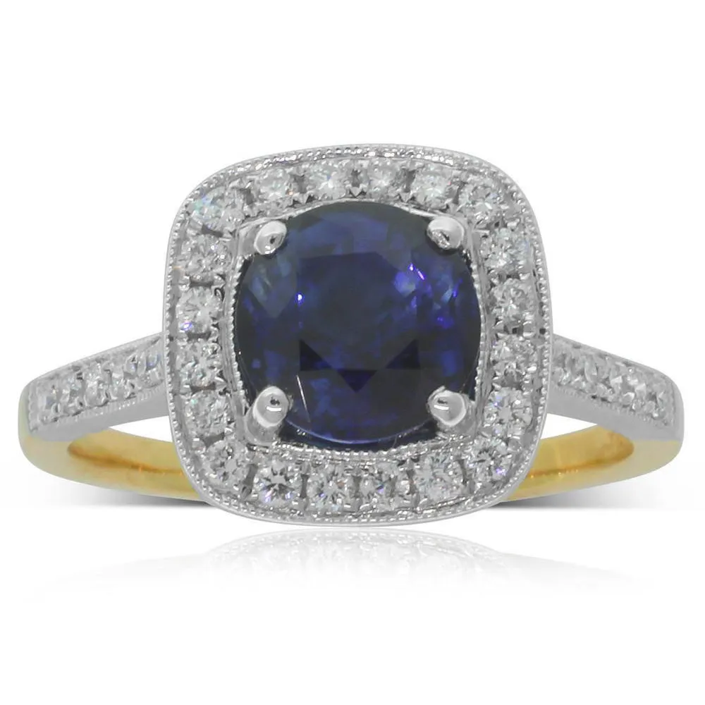 18ct Yellow & White Gold Sapphire & Diamond Halo Ring