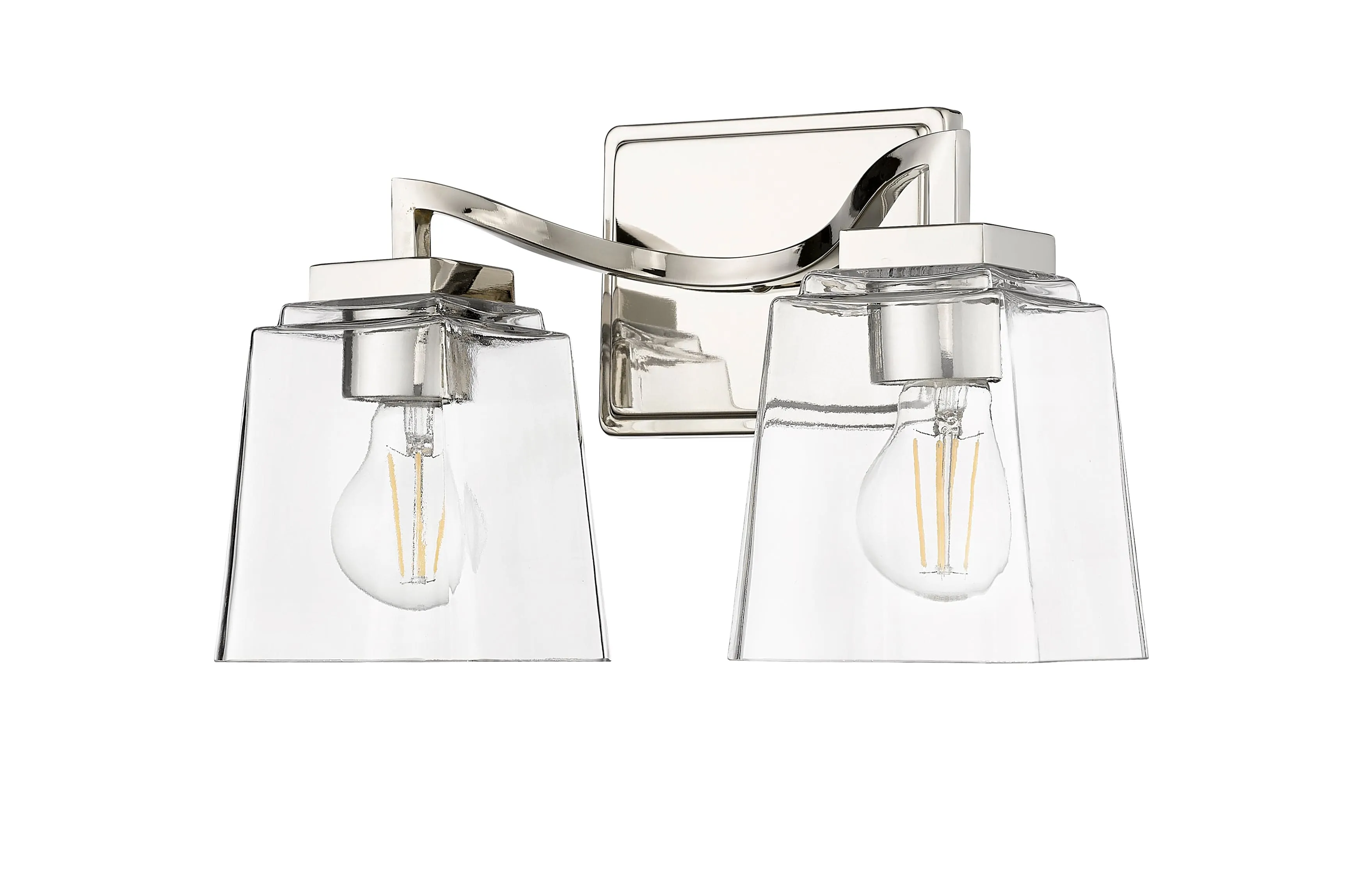 2 Lamps Avenna Vanity Light - Polished Nickel - Clear Glass - 14.5in. Wide