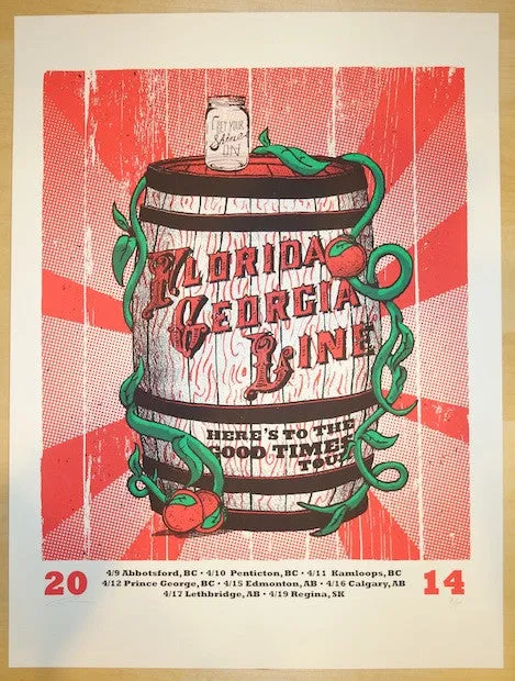 2014 Florida Georgia Line - Canada Silkscreen Tour Poster by Andrew Vastagh