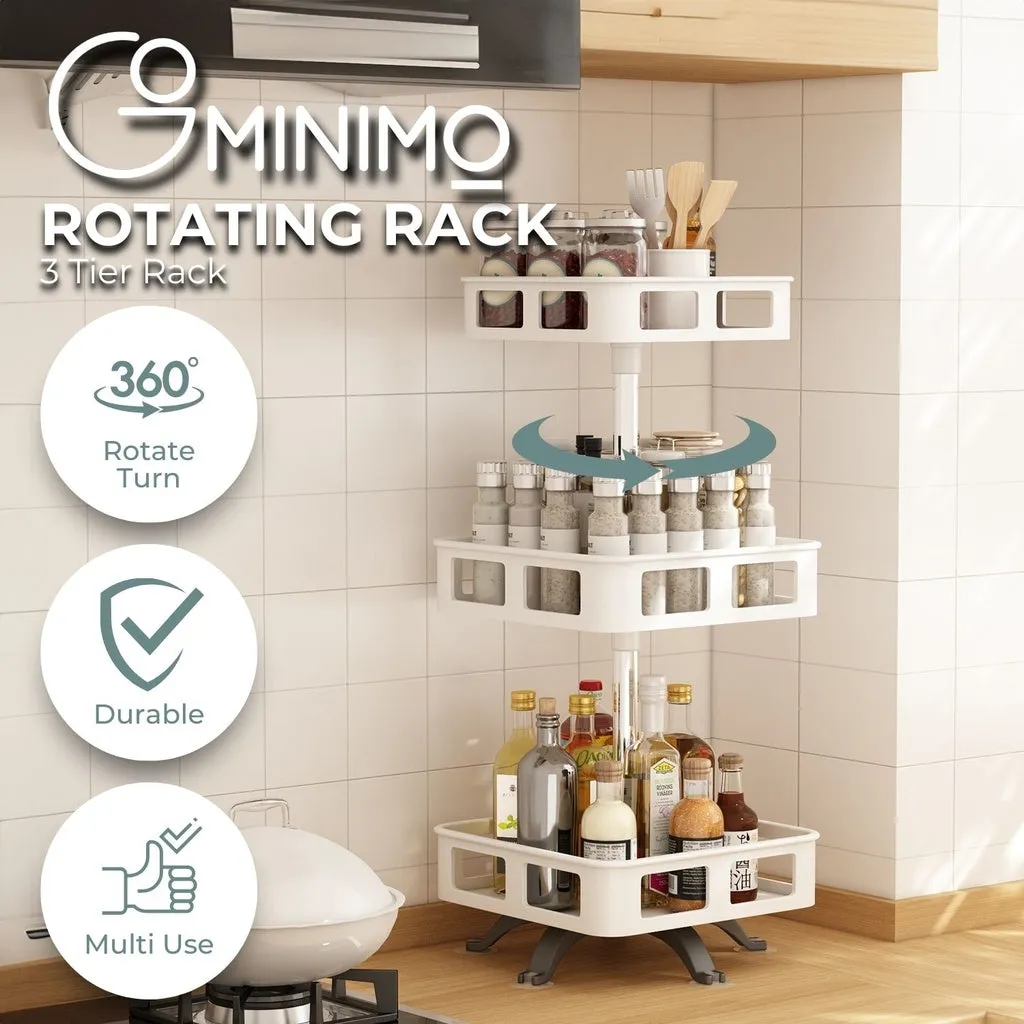 360° Rotating 3-Tier Spice Rack Organizer, White, Gominimo