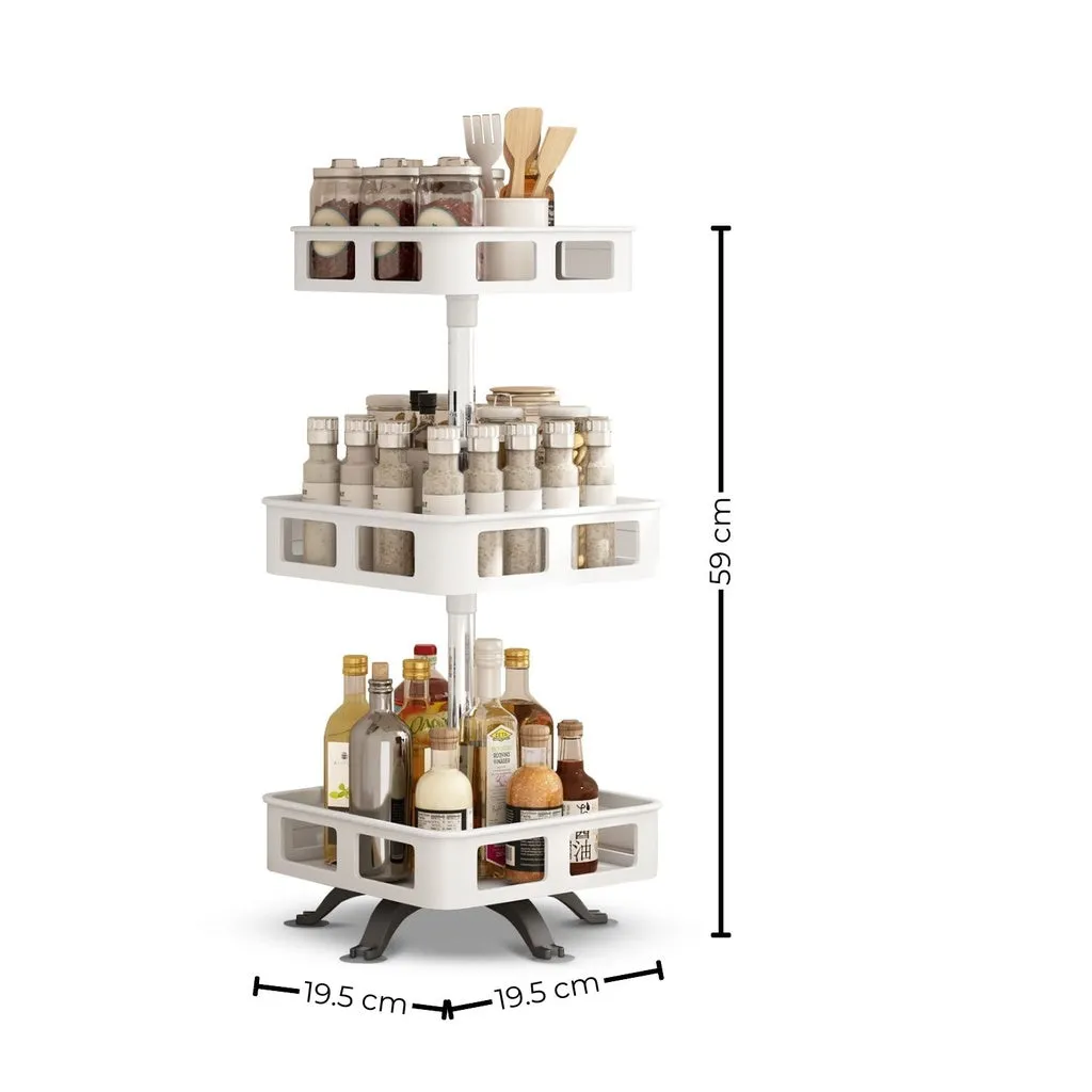 360° Rotating 3-Tier Spice Rack Organizer, White, Gominimo