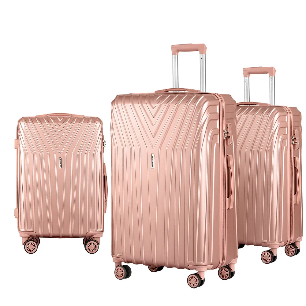 3pc Lightweight Hard-shell Luggage Set, TSA Locks, Pink - Wanderlite