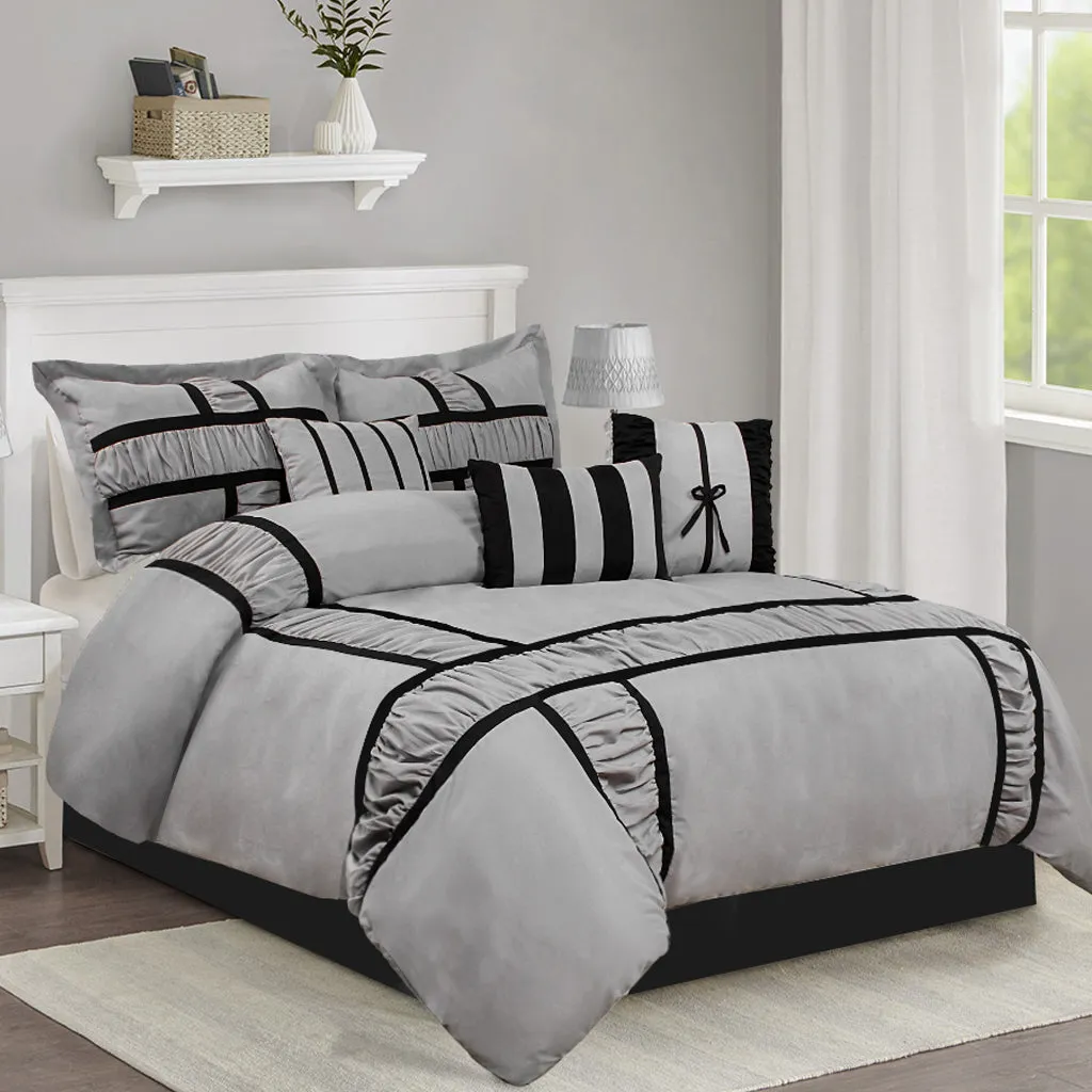 7 Piece Hypoallergenic Microfiber Ruffle and Patchwork Comforter Set-MARMA