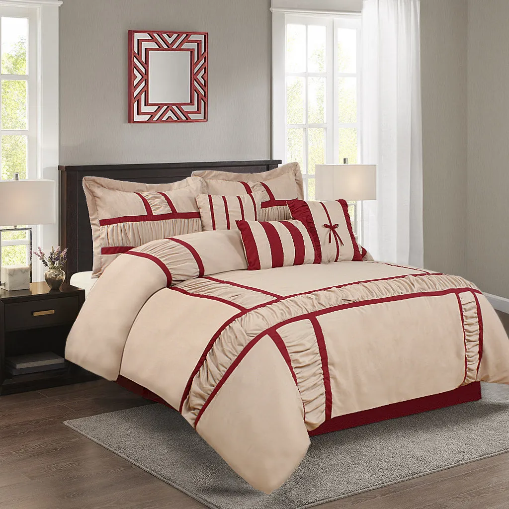 7 Piece Hypoallergenic Microfiber Ruffle and Patchwork Comforter Set-MARMA