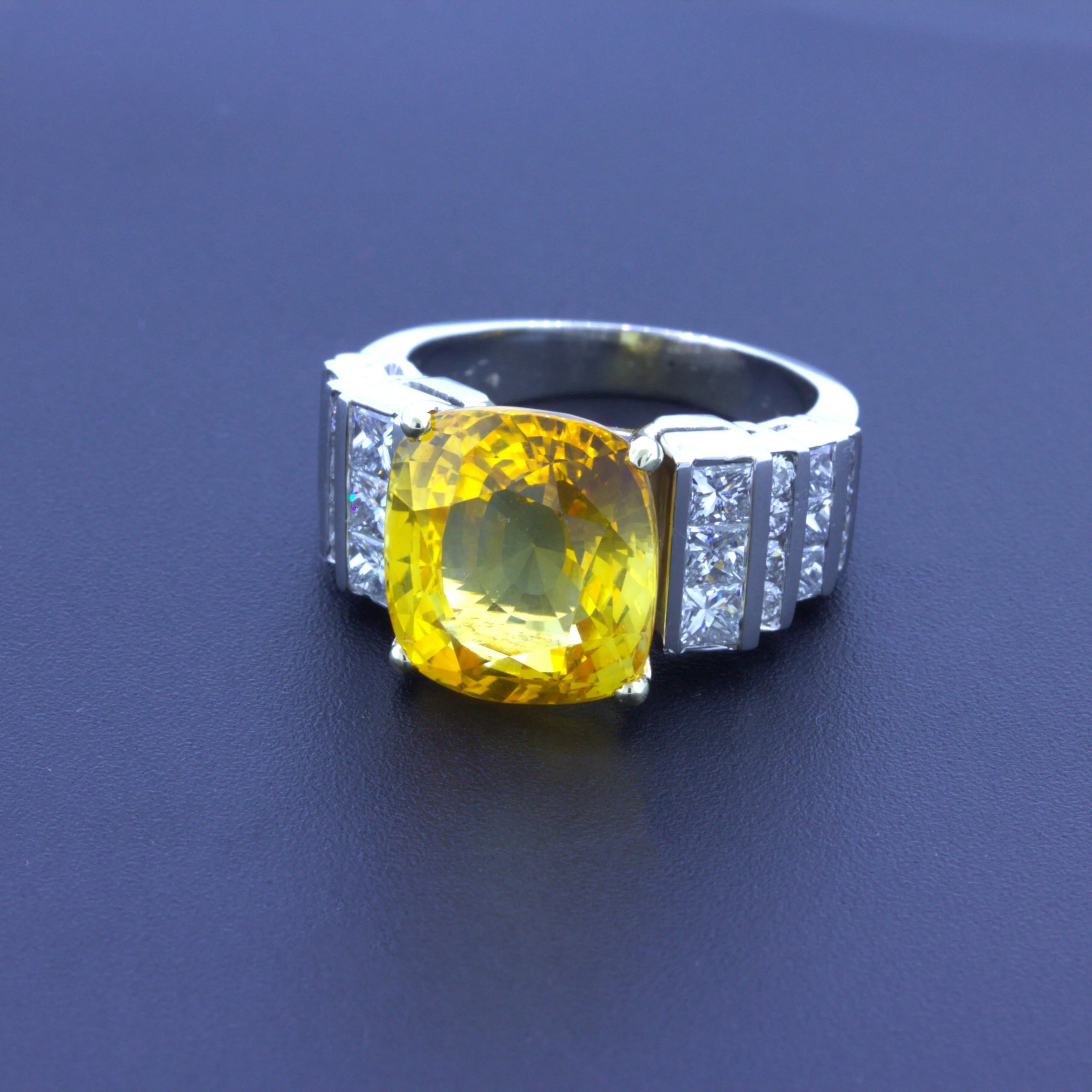 9.41 Carat Yellow Sapphire Diamond Platinum Ring, GIA Certified