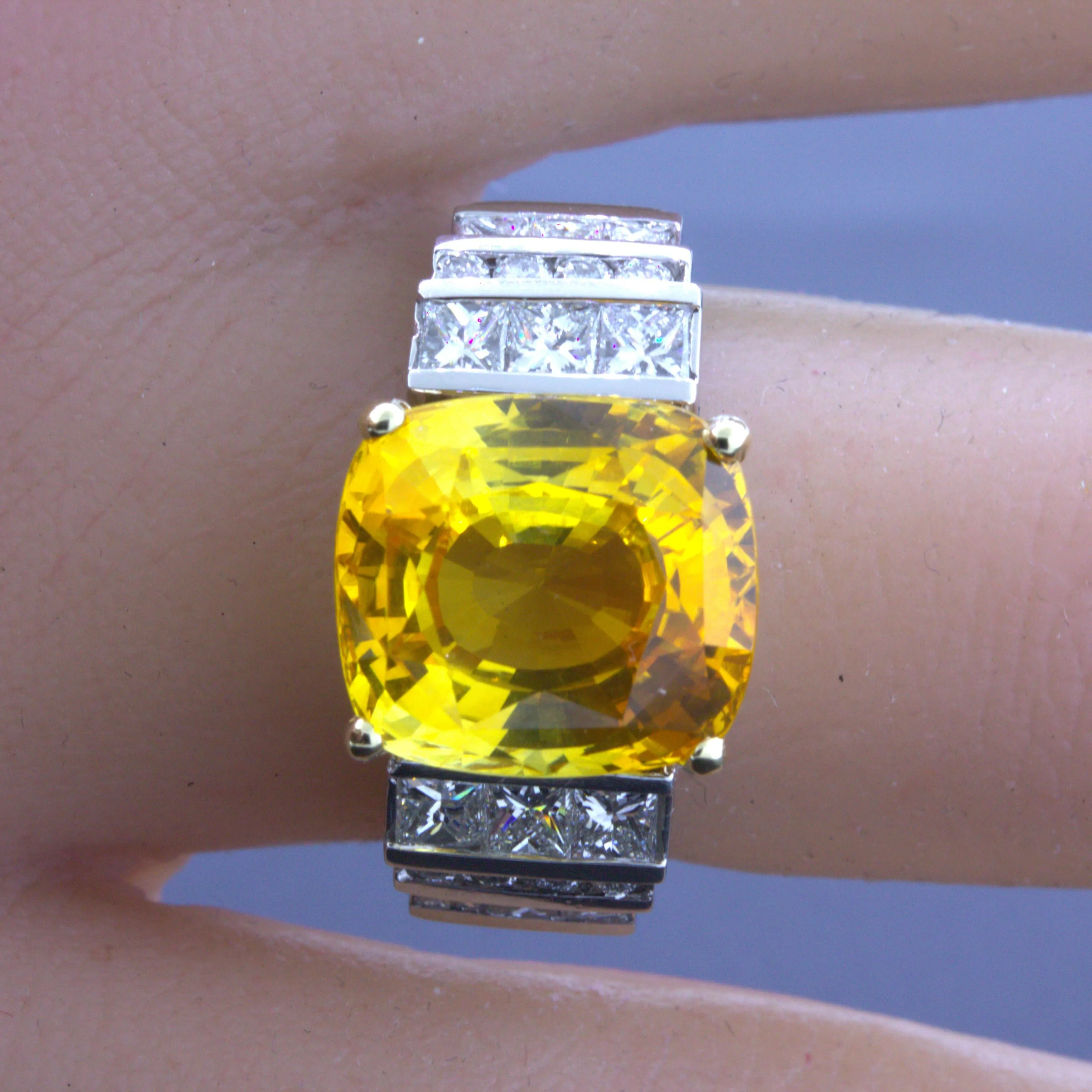 9.41 Carat Yellow Sapphire Diamond Platinum Ring, GIA Certified