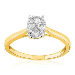 9ct Yellow Gold 1/4 Carat Diamond Dress Ring With 10 Brilliant Diamonds