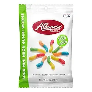 Albanese Sour Worms Mini Gummies 12 Flavor Peg Bag 7oz