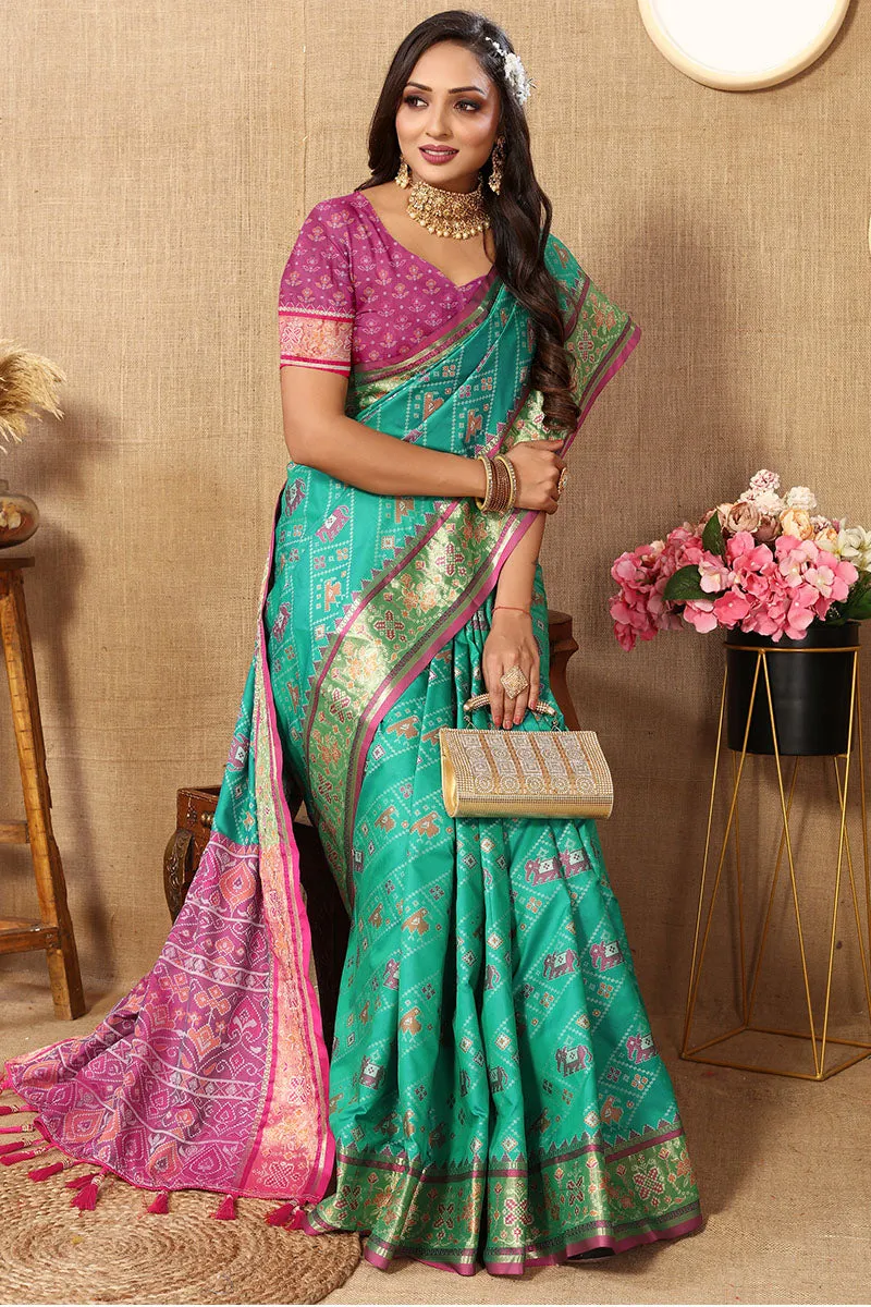 Amiable Sea Green Soft Banarasi Silk Saree With Sumptuous Blouse Piece