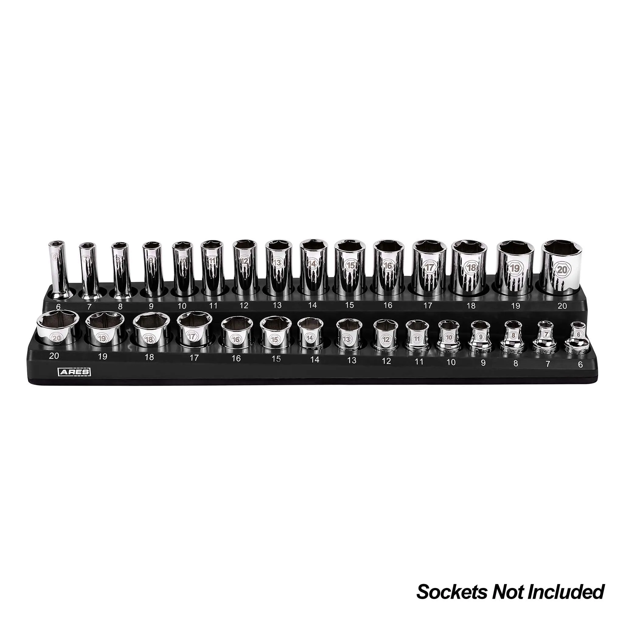 ARES 70235 - 30-Piece 3/8" Black Metric Magnetic Socket Holder