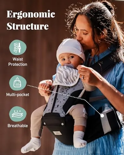 Baby Carrier, MOMTORY Safety-Certified 6-in-1 Baby Carrier Newborn to Toddler, Adjustable Detachable Infant Baby Hip Seat Carrier for 7-50lbs, All Seasons, Perfect for Shopping Travelling