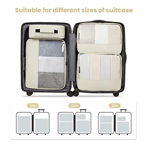 BAGAIL Packing Cubes Clear Packing Organizer for Travel Accessories Luggage suitcase (4 Set,Beige)