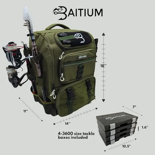 Baitium Fishing Backpack, Fishing Tackle Backpack With Rod Holders, 40L Tackle Bag With Cooler, Fishing Bag, Fishing Tackle Backpack, Fishing Tackle Box Backpack, Fishing Gear - (Green)