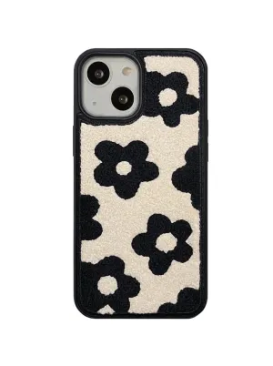 Black Flowers Embroidered iPhone Case