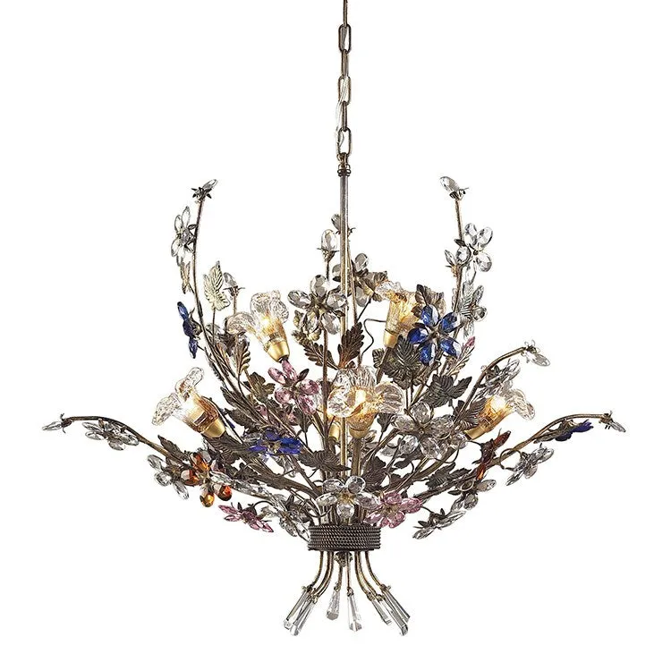 Brillare Six-Light Two-Tier Chandelier with Multi-Color Crystal Florets