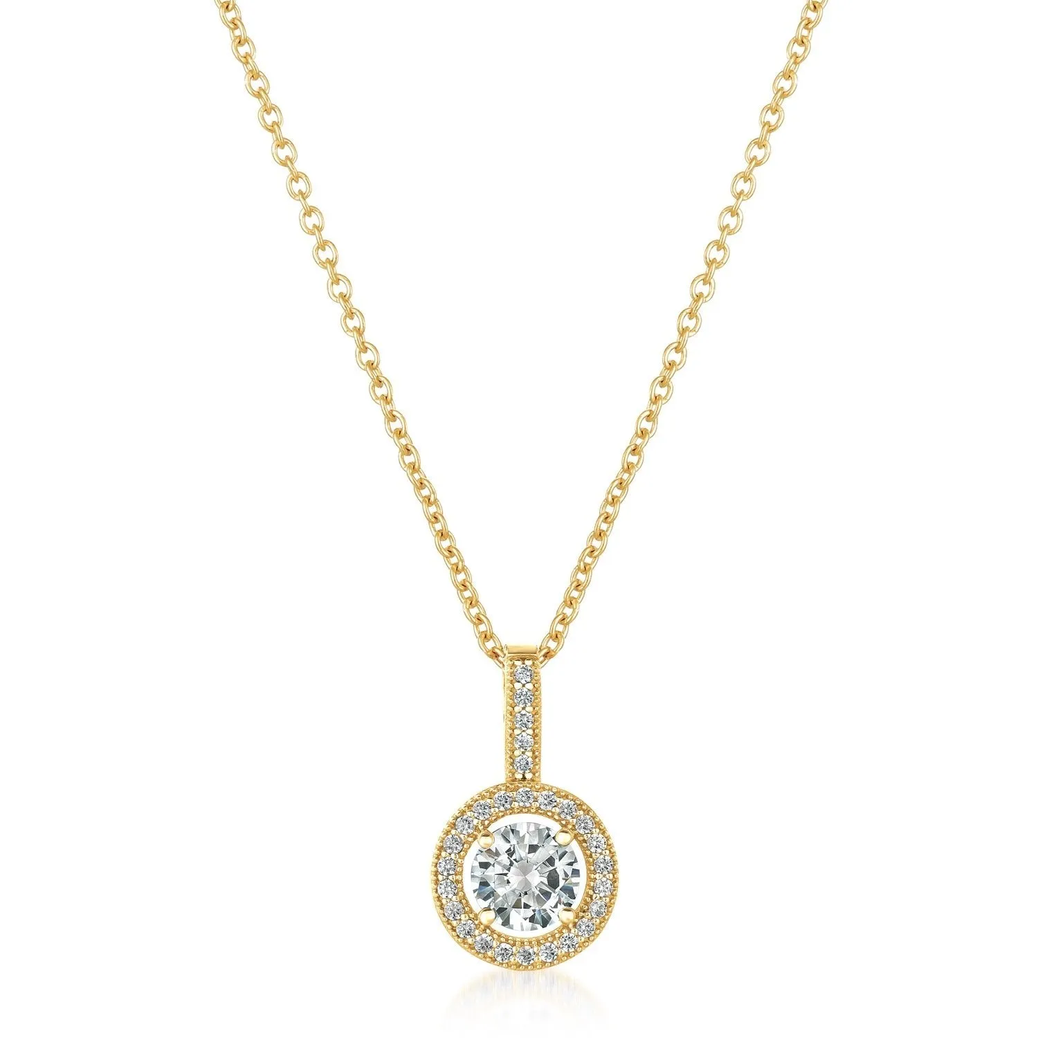 Brilliant Cut Halo Pendant Finished in 18kt Yellow Gold