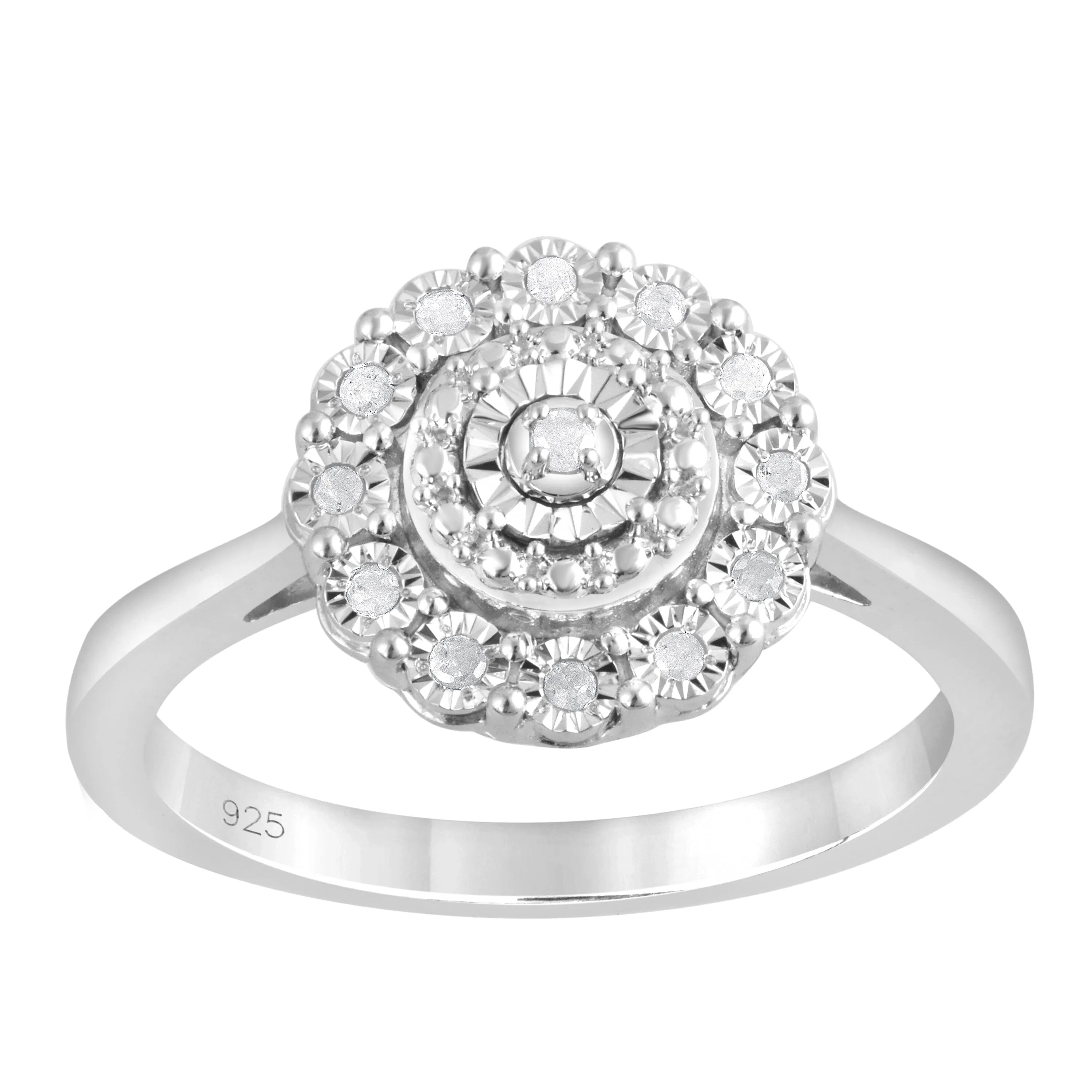 Brilliant Halo Ring with 0.05ct of Diamonds in Sterling Silver