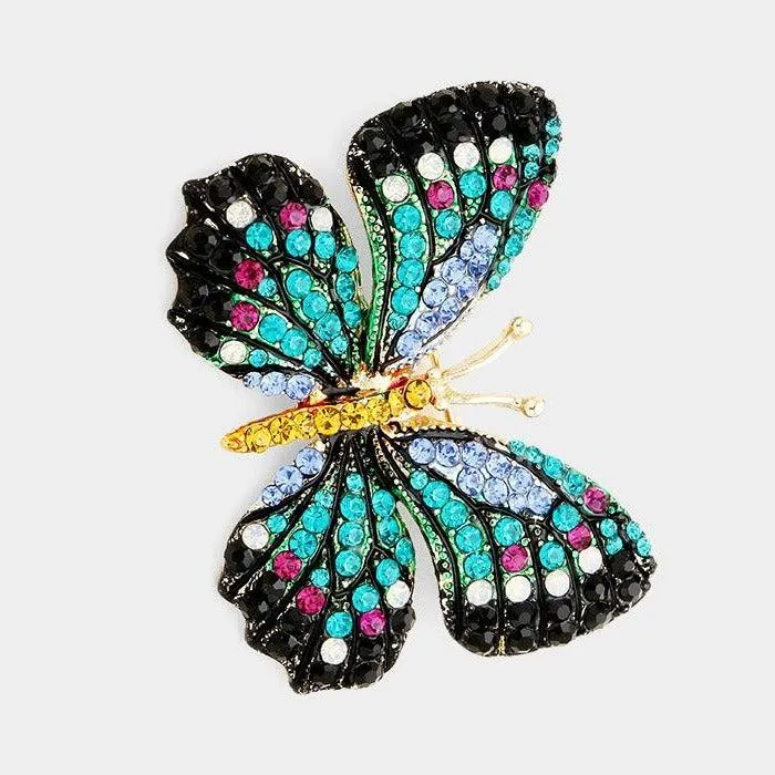 Butterfly Crystal Rhinestone Accented Pin Brooch