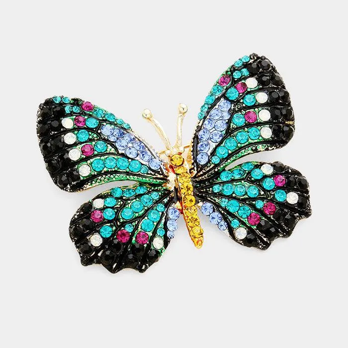 Butterfly Crystal Rhinestone Accented Pin Brooch