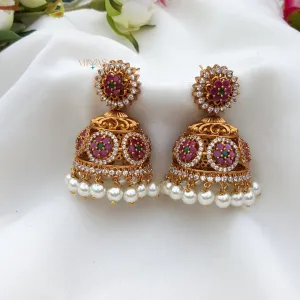 Charming Look AD Stone Jhumka - Multi