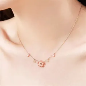 Charming Pink Crystal Flower Charm Necklace