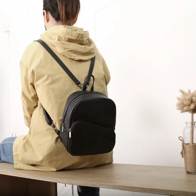 Chic Womens Black Backpack Purse Mini Leather Rucksack