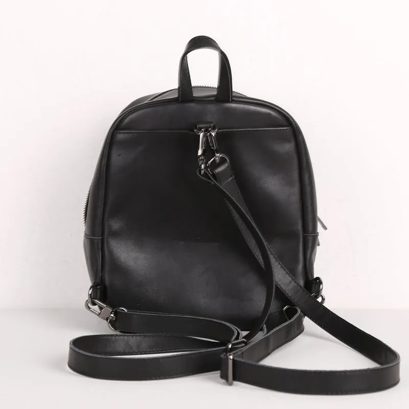 Chic Womens Black Backpack Purse Mini Leather Rucksack