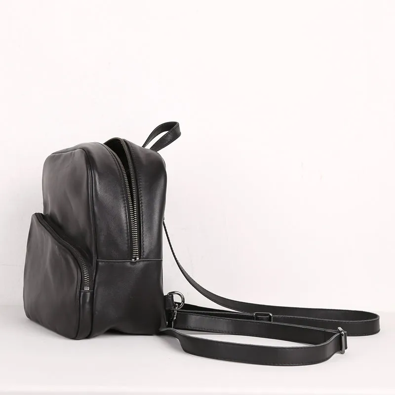 Chic Womens Black Backpack Purse Mini Leather Rucksack