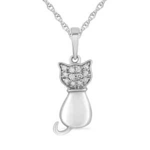 Children's Sitting Cat Necklace with 0.05ct of Diamonds in Sterling Silver