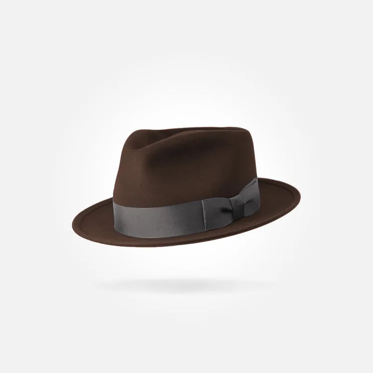 Classic Charm Fedora Fur Felt Hat in Brown