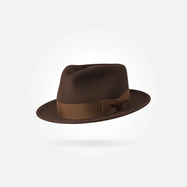 Classic Charm Fedora Fur Felt Hat in Brown