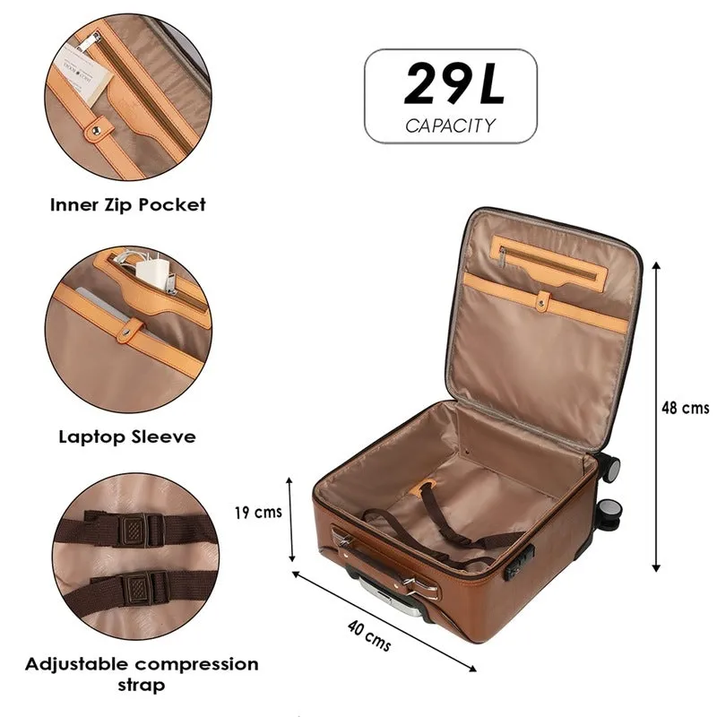 Clownfish Elite Series Laptop Trolley Bag | Overnighter Trolley Bags with Wheels for Travel | Business Cabin Crew Suitcase with Laptop Compartment | 18 inches| 29 litres | Tan