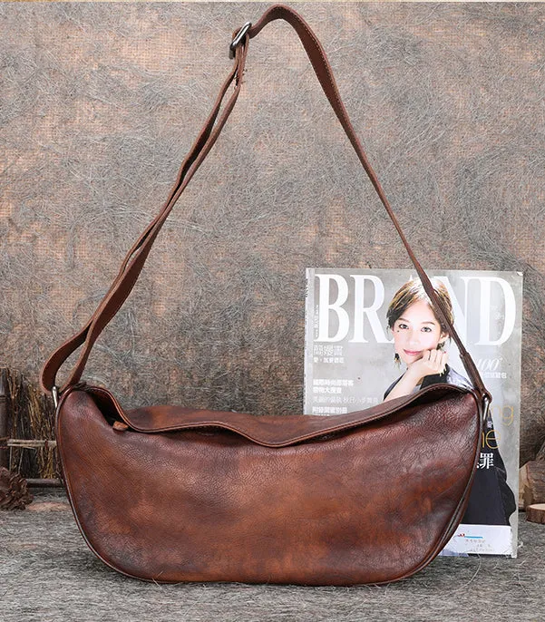 Cool Ladies Black Leather Sling Bag Chest Bag For Women