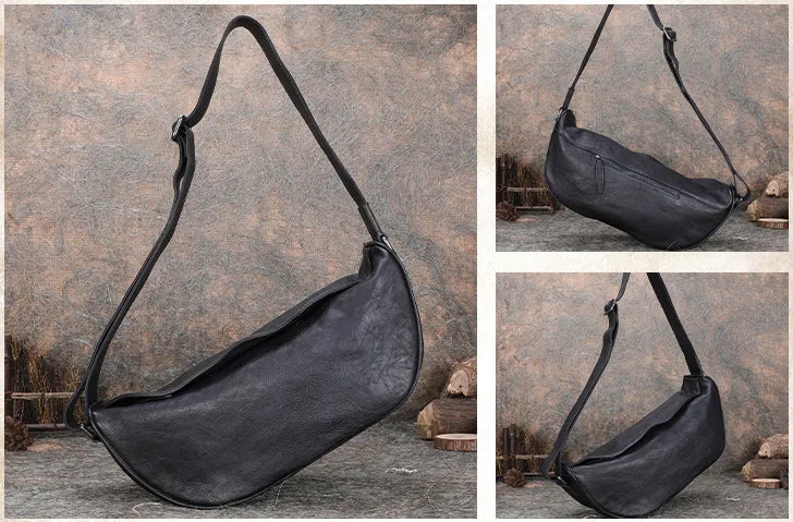 Cool Ladies Black Leather Sling Bag Chest Bag For Women