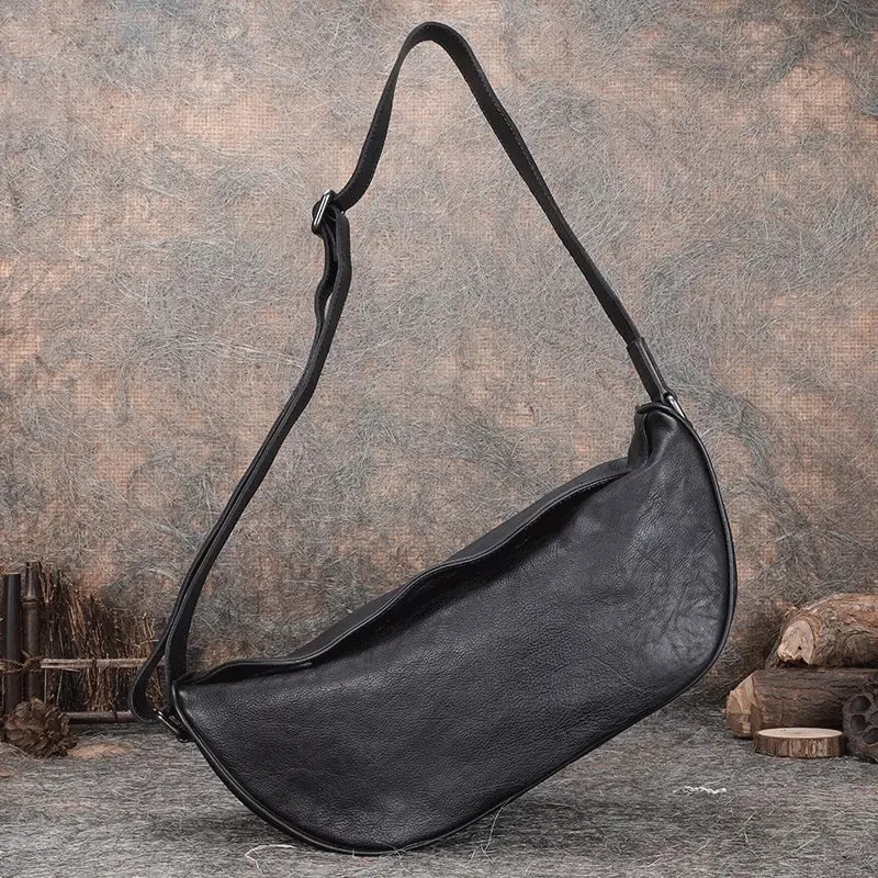 Cool Ladies Black Leather Sling Bag Chest Bag For Women