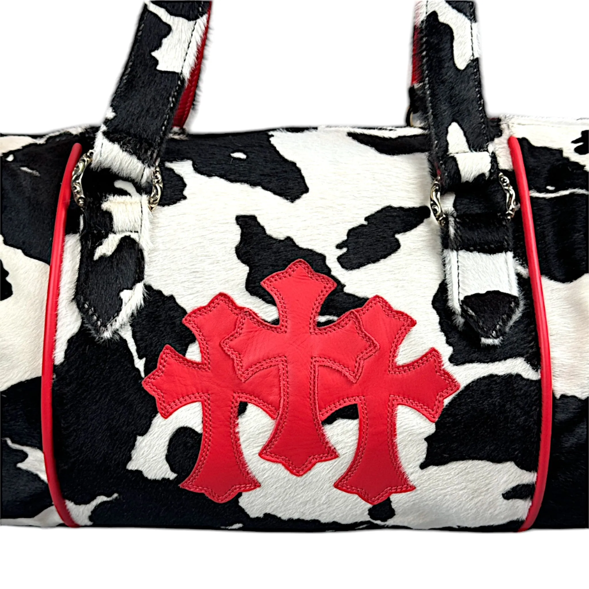 Cow Fur Triple Cross Boston Duffle Bag