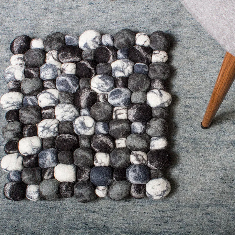 Dark Pebble Felt Ball Rug