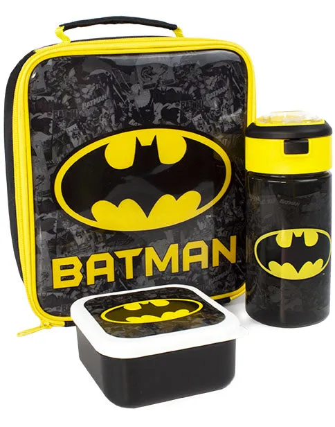 DC Batman Logo Comic Print 3 Piece Lunch Bag Set Black