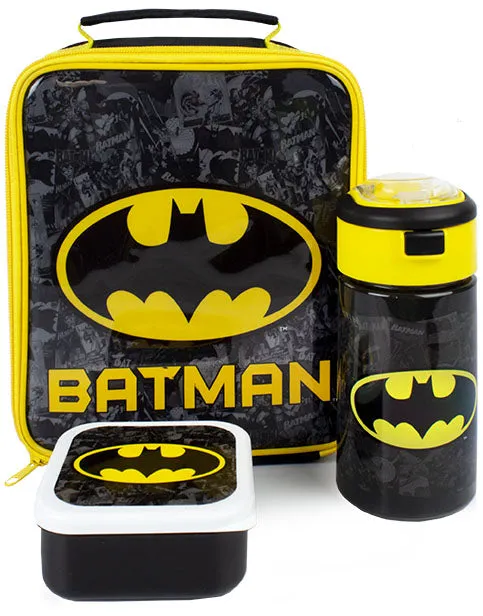 DC Batman Logo Comic Print 3 Piece Lunch Bag Set Black