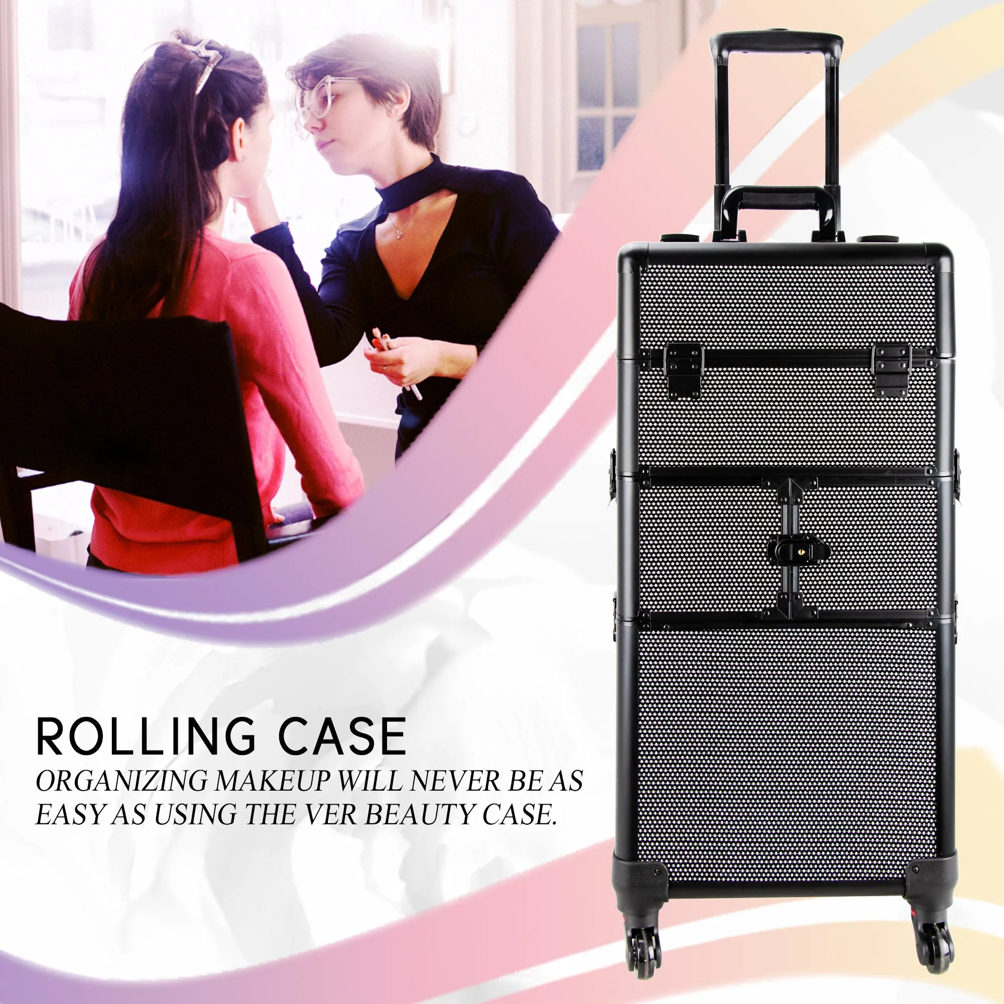 Del Leone Rolling Makeup Case in Black Krystal-VT004