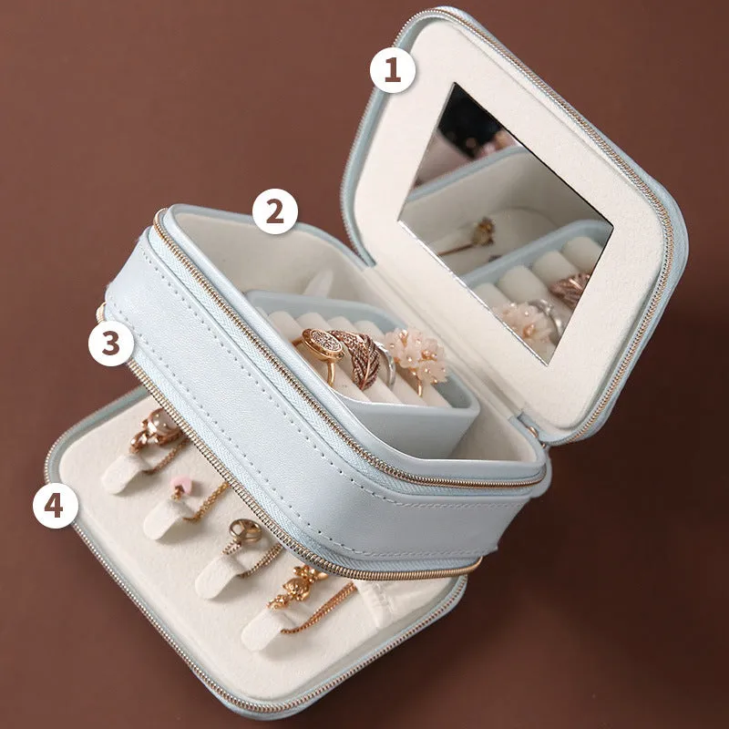 Double Zipper Jewelry Portable Storage Box