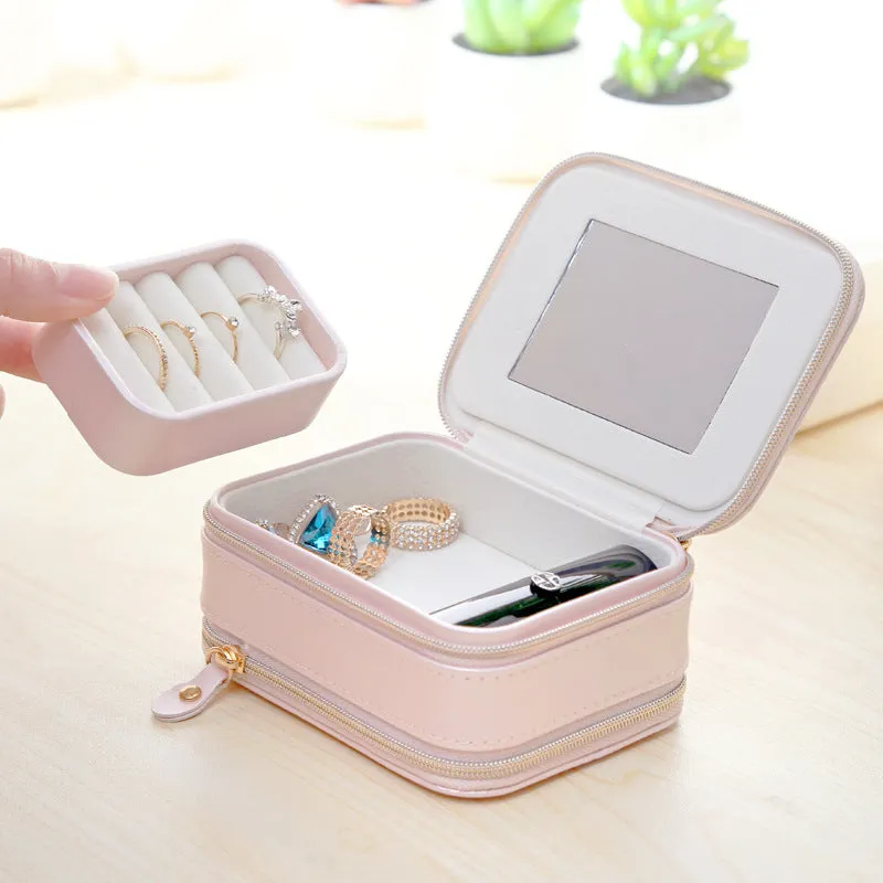 Double Zipper Jewelry Portable Storage Box